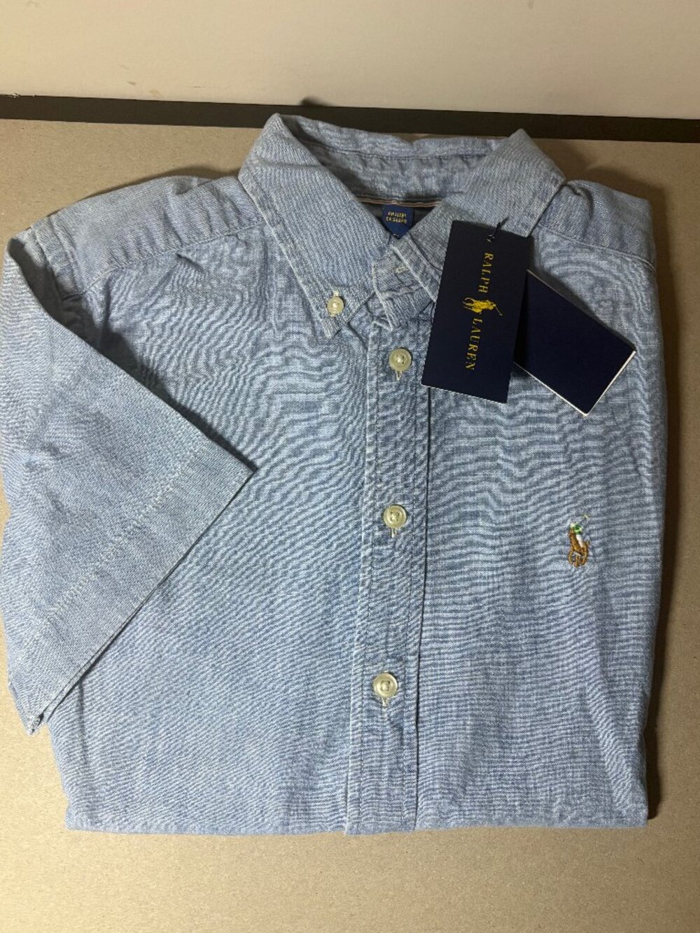Polo Ralph Lauren Boys Light Wash Chambray Short-Sleeve Shirt (NWT)